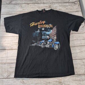 Harley-Davidson Graphic T-Shirt Black Motorcycle Night Scene – Men’s L